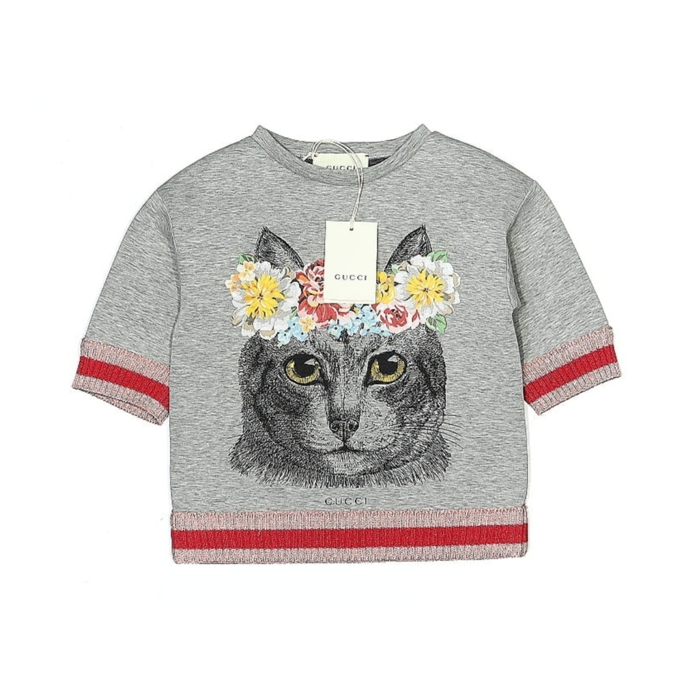 Gucci Gray Cat Graphic T-Shirt